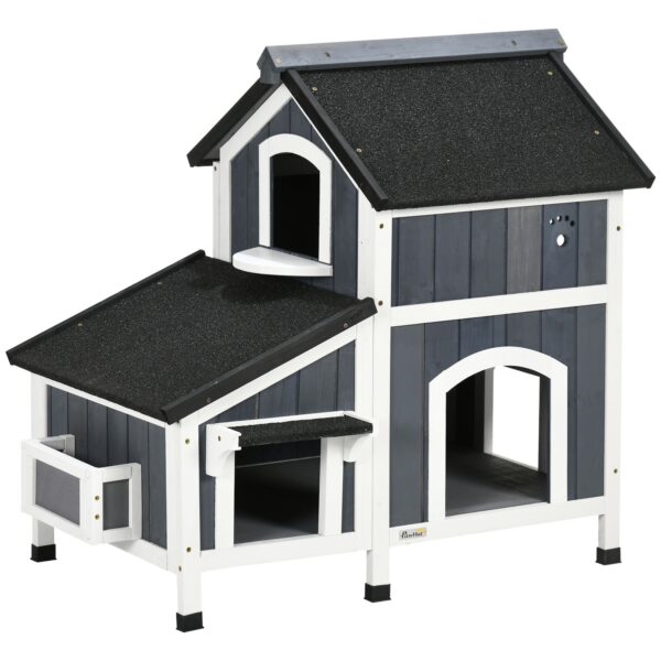 PawHut Katzenhaus mit Blumenkasten gelb 96L x 65B x 85