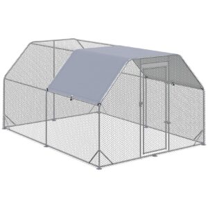 PawHut Hühnerstall mit Sonnenschutzdach silber 280L x 380B x 195H cm