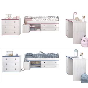 Kinderzimmer Smoozy 37 Parisot 4-tlg Bett + Nachtkommode + Schreibtisch + Kommode weiß