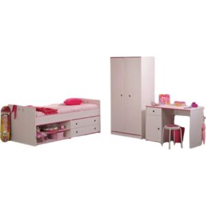 Kinderzimmer Smoozy 7 Parisot 3-tlg weiß Bett Kleiderschrank Schreibtisch Funktionsbett