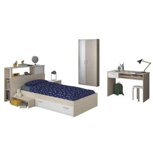 Jugendzimmer Charly 15 Parisot 4-tlg Bett  + 2-trg Kleiderschrank + Schreibtisch + Kommode Akazie weiß