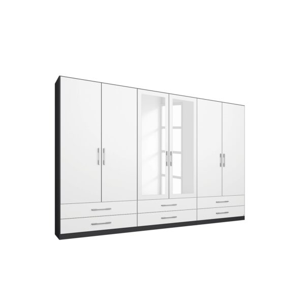 Kleiderschrank Levi grau - weiß 6 Türen B 271 cm - H 210 cm