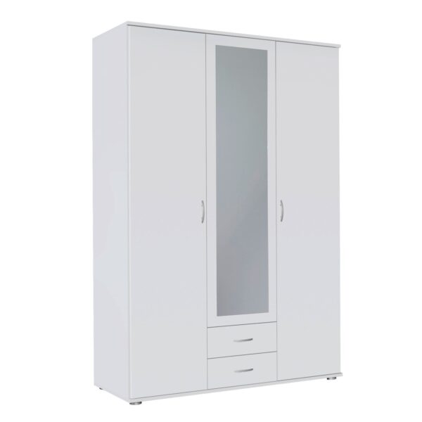 Kleiderschrank Sara weiß 3 Türen (1 mit Spiegelfront) + 1 große Schublade weiß B 127 cm - H 188 cm