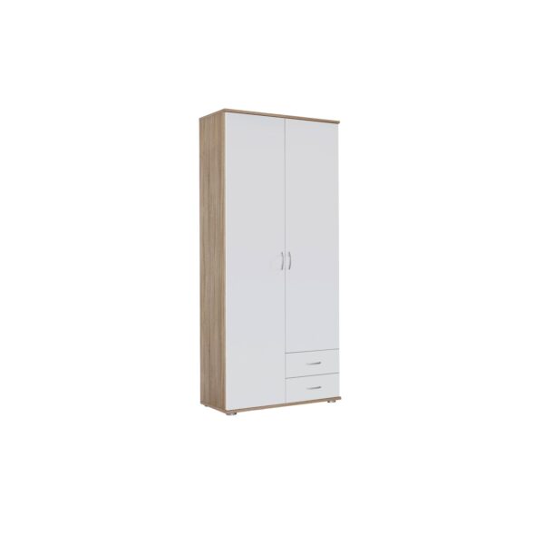 Kleiderschrank Sara 2-trg + 2 Schubkästen weiß - sonoma Eiche B 85 cm - H 188 cm - T 52 cm