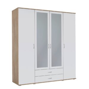 Kleiderschrank Sara 4-trg (2 mit Spiegelfront) + 2 große Schubladen weiß braun B 168 cm - H 188 cm