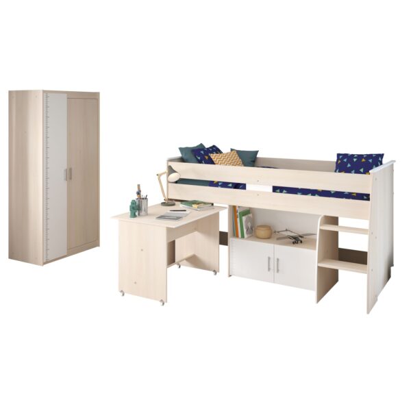 Kinderzimmer Charly 5 Parisot 2-tlg Hochbett + Kleiderschrank grau - weiß