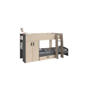 Etagenbett Stim 2 Parisot inkl Kleiderschrank + Bettkasten + Nachttisch + Lattenrostplatten 90*200