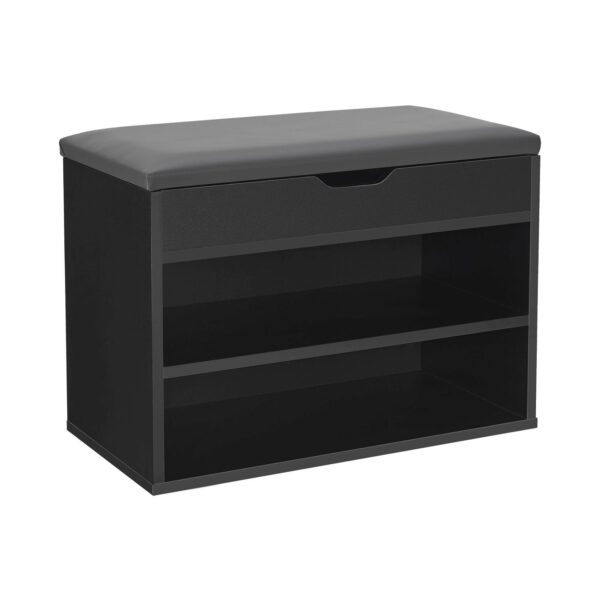 Juskys Schuhregal mit Klappdeckel und gepolstertem Sitz 60x30x44 cm – Holz Regal in Schwarz