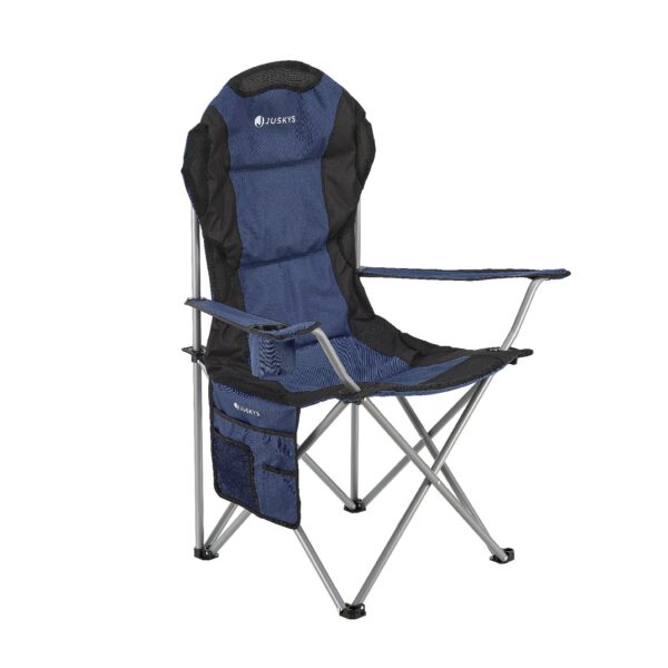 Juskys Campingstuhl Lido mit Getränkehalter & Tasche - Camping Klappstuhl gepolstert - Stuhl Blau