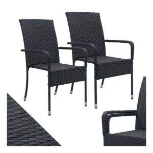 Juskys Polyrattan Gartenstühle Yoro 2er Set - Stuhl mit Armlehnen - Rattan Stühle stapelbar Schwarz