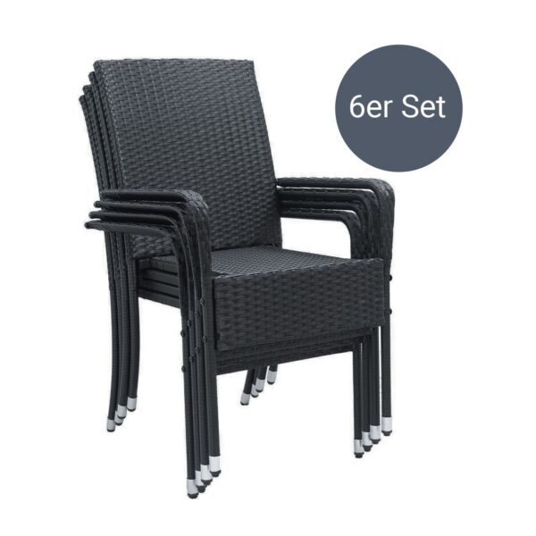 Juskys Polyrattan Gartenstühle Yoro 6er Set - Stuhl mit Armlehnen - Rattan Stühle stapelbar Schwarz