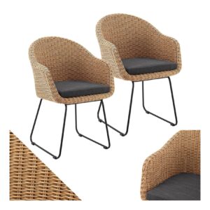 Juskys Rattan Korbsessel Cody 4er Set mit Kissen - Indoor & Outdoor Rattanstühle - Korbstühle Natur