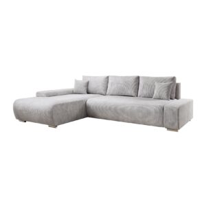 Juskys Sofa Iseo Links mit Schlaffunktion - Stoff Couch L Form für Wohnzimmer - Hellgrau