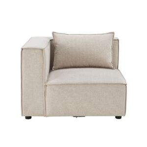 Juskys modulares Sofa Domas in Stoff Beige - Ecksofa Links mit Armlehne & Kissen - kombinierbar