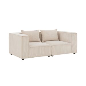 Juskys modulares Sofa Domas S - Couch Wohnzimmer - 2 Sitzer mit Lehnen & Kissen - Cord Beige