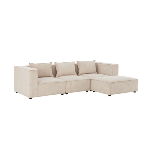 Juskys modulares Sofa Domas L - Couch Wohnzimmer - 3 Sitzer - Ottomane & Kissen - Cord Beige