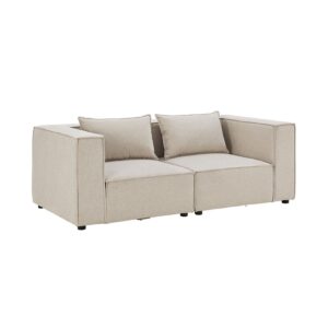 Juskys modulares Sofa Domas S - Couch Wohnzimmer - 2 Sitzer mit Lehnen & Kissen - Stoff Beige