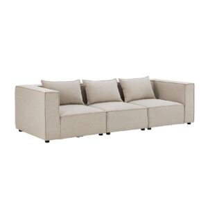 Juskys modulares Sofa Domas M - Couch Wohnzimmer - 3 Sitzer mit Lehnen & Kissen - Stoff Beige