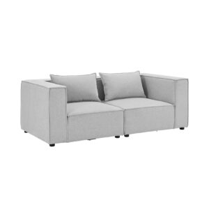 Juskys modulares Sofa Domas S - Couch Wohnzimmer - 2 Sitzer mit Lehnen & Kissen - Stoff Hellgrau