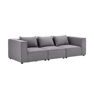 Juskys modulares Sofa Domas M - Couch Wohnzimmer - 3 Sitzer mit Lehnen & Kissen - Stoff Dunkelgrau