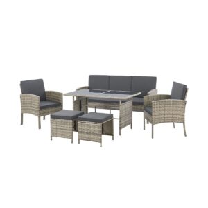 Juskys Polyrattan Gartenmöbel Sitzgruppe Turin Set 6 teilig - Outdoor Möbel mit Tisch – Lounge Grau