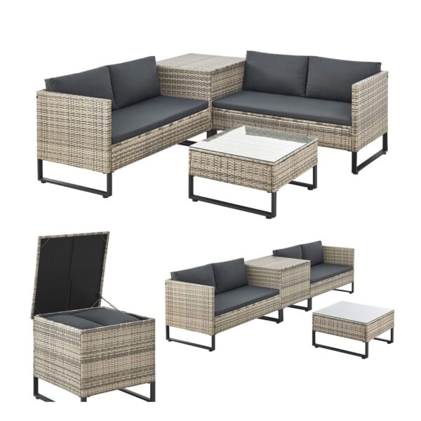 Juskys Polyrattan Lounge Santorini - Outdoor Sitzecke mit Beistelltisch & Auflagenbox - Grau