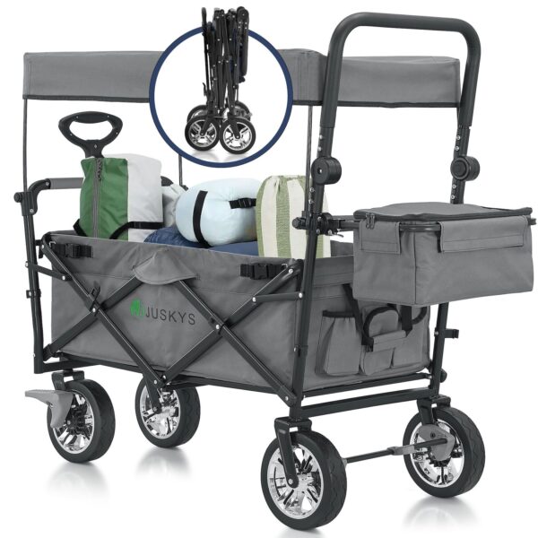 Juskys Bollerwagen mit Dach & Tasche - Wagen bis 120 kg belastbar - Handwagen faltbar - Dunkelgrau