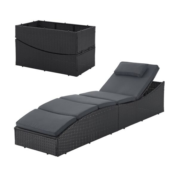 Juskys Sonnenliege Lamia klappbar - Polyrattan Gartenliege mit Auflage - Outdoor Liege Schwarz