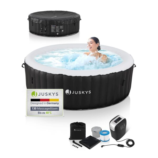 Juskys Whirlpool Palmira für bis zu 6 Personen - Outdoor Indoor Pool aufblasbar - rund - Schwarz