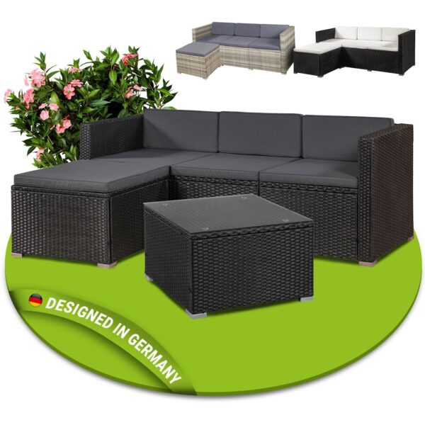 Juskys Polyrattan Lounge Punta Cana M schwarz für 3-4 Personen – Sofa