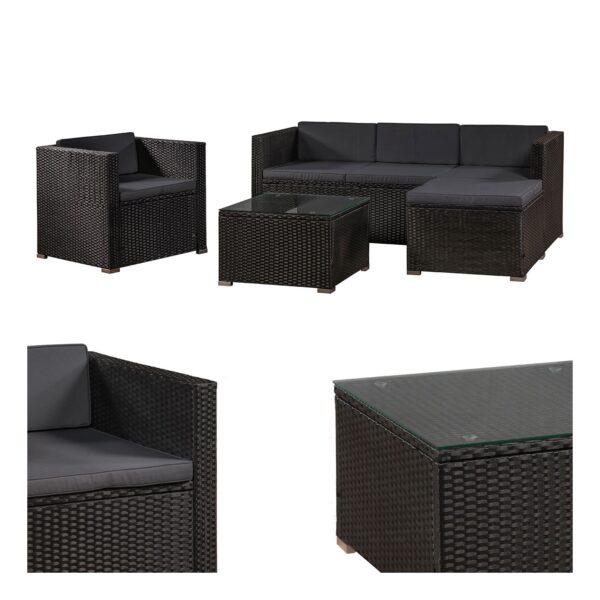 Juskys Polyrattan Lounge Punta Cana L schwarz für 4-5 Personen – Sessel