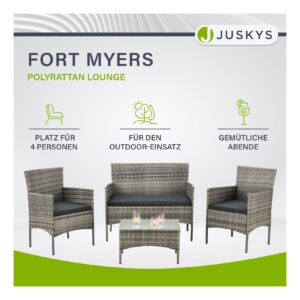 Juskys Polyrattan Gartenmöbel-Set Fort Myers grau-meliert mit Tisch