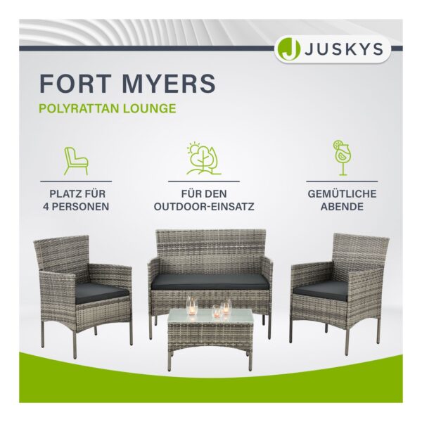 Juskys Polyrattan Gartenmöbel-Set Fort Myers grau-meliert mit Tisch