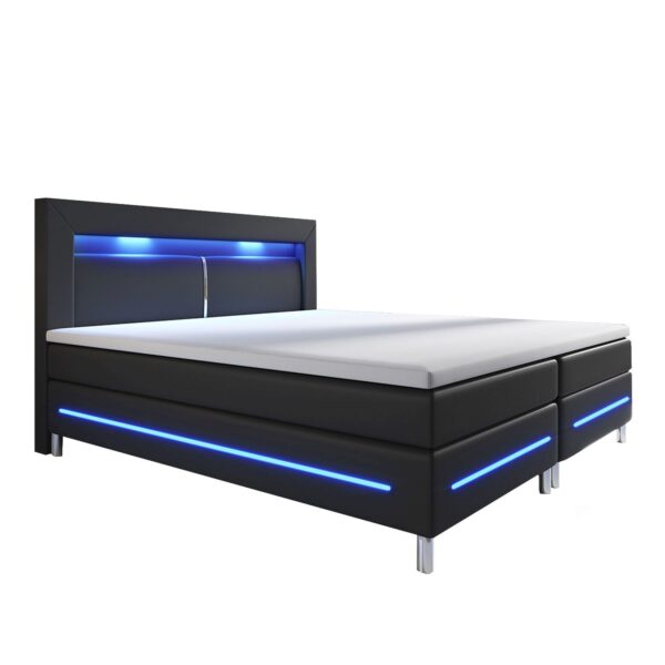 Juskys Boxspringbett Norfolk 180 x 200 cm – LED Beleuchtung