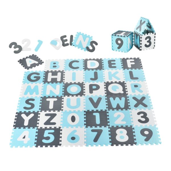 Juskys Kinder Puzzlematte Noah 36 Teile mit Buchstaben & Zahlen - rutschfest – blau für Jungen