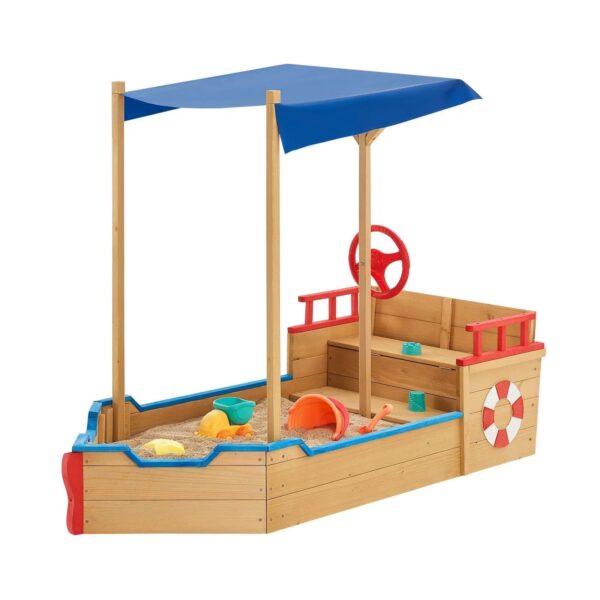 Juskys Sandkasten Käpt’n Pit mit Bodenplane & Dach - Holz Piratenschiff Boot - Sandkiste Sandbox