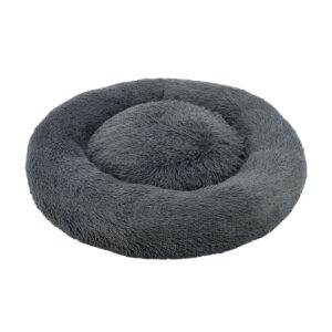 Juskys Haustierbett Monty XL 80 cm rund – Hundebett Donut-Form flauschig & waschbar Dunkelgrau