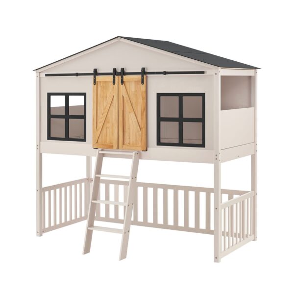 Juskys Kinderbett Farmhaus 90x200 cm mit Treppe