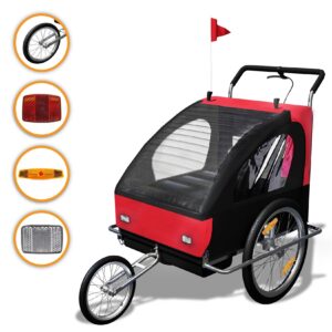 SAMAX Fahrradanhänger 2in1 Jogger - in Rot/Schwarz - Silver Frame