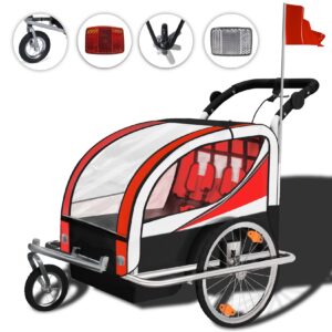 SAMAX 360° drehbarer Fahrradanhänger 2in1 Jogger - in Rot - Silver Frame