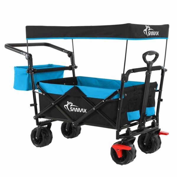 SAMAX Faltbarer Bollerwagen Offroad mit Dach - Schwarz / Blau