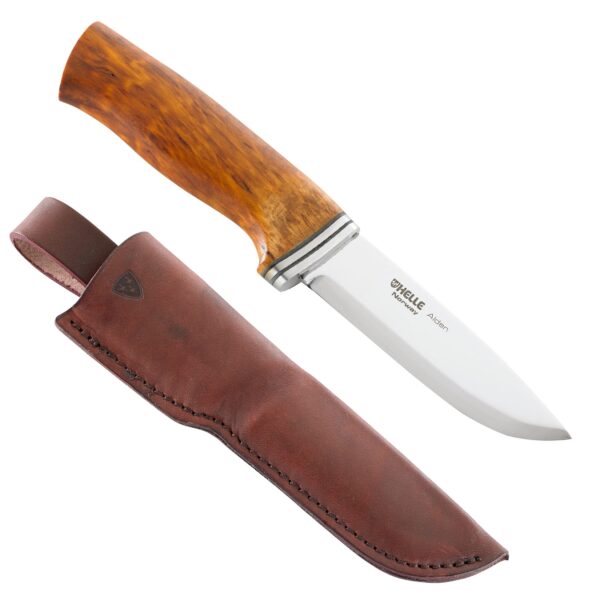 HELLE Messer Alden 76 - Gürtelmesser Outdoor Stahl Jagdmesser Scheide Birkenholz