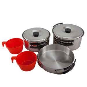 OUTDOOR Camping Kochgeschirr Set 7tlg. Edelstahl Topf Pfanne Geschirr stapelbar