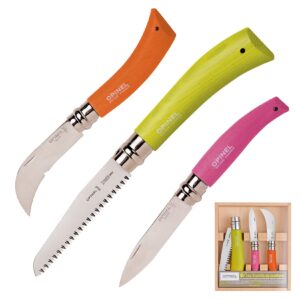 OPINEL Gärtner Messer Set Gartenmesser Gartenhippe Säge Blumenmesser Stahl Holz