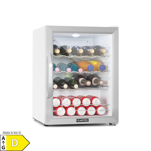 Beersafe XL Crystal White Kühlschrank 60 Liter 4 Böden Panoramaglastür Edelstahl