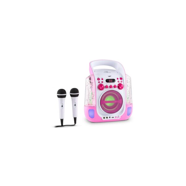 Kara Liquida Karaokeanlage CD USB MP3 Wasserstrahl LED 2x Mikro mobil Pink