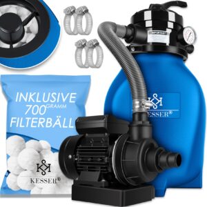 KESSER® Sandfilter Sandfilteranlage + 700g Filterbälle ersetzen 25kg Filtersand- Poolfilter 10 m³/h Filteranlage Filterkessel für Pool Schwimmbecken 4-Wege Ventil