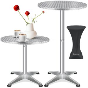 KESSER® 2in1 Stehtisch Bistrotisch Aluminium Edelstahlplatte   höhenverstellbar   70cm / 115cm   Partytisch Tisch   In- & Outdoor   Hochzeit   Empfangstisch   4 Standfüße und Regencover