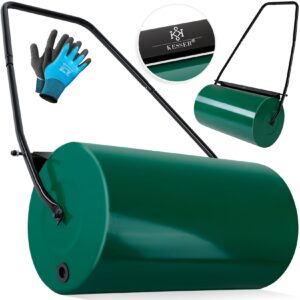 KESSER® - Rasenwalze 60cm 48l Füllvolumen Metall mit Schmutzabweiser Handwalze Rasenroller Gartenwalze Ackerwalze Walze befüllbar mit Wasser/Sand 60 kg inklusive Handschuhe