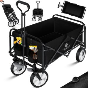 KESSER® Bollerwagen faltbar Handwagen Transportkarre Gerätewagen   inkl. 2 Netztaschen & Cover   klappbar   PVC-Reifen   bis 80 kg Tragkraft transportwagen Gartenanhänger ohne Dach